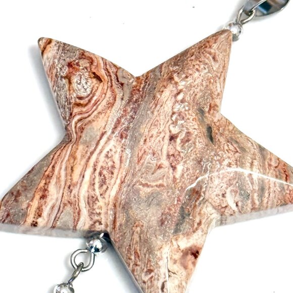 2/$20, Large Earthy Crazy Lace Agate Pendant, Genuine Gemstone Star Pendant - Picture 5 of 13